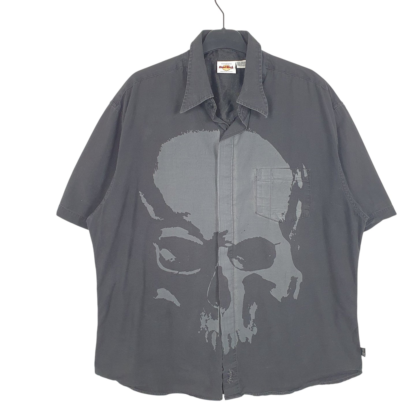 Mens Black Hard Rock Cafe Fender Skull Short Sleeve Shirt