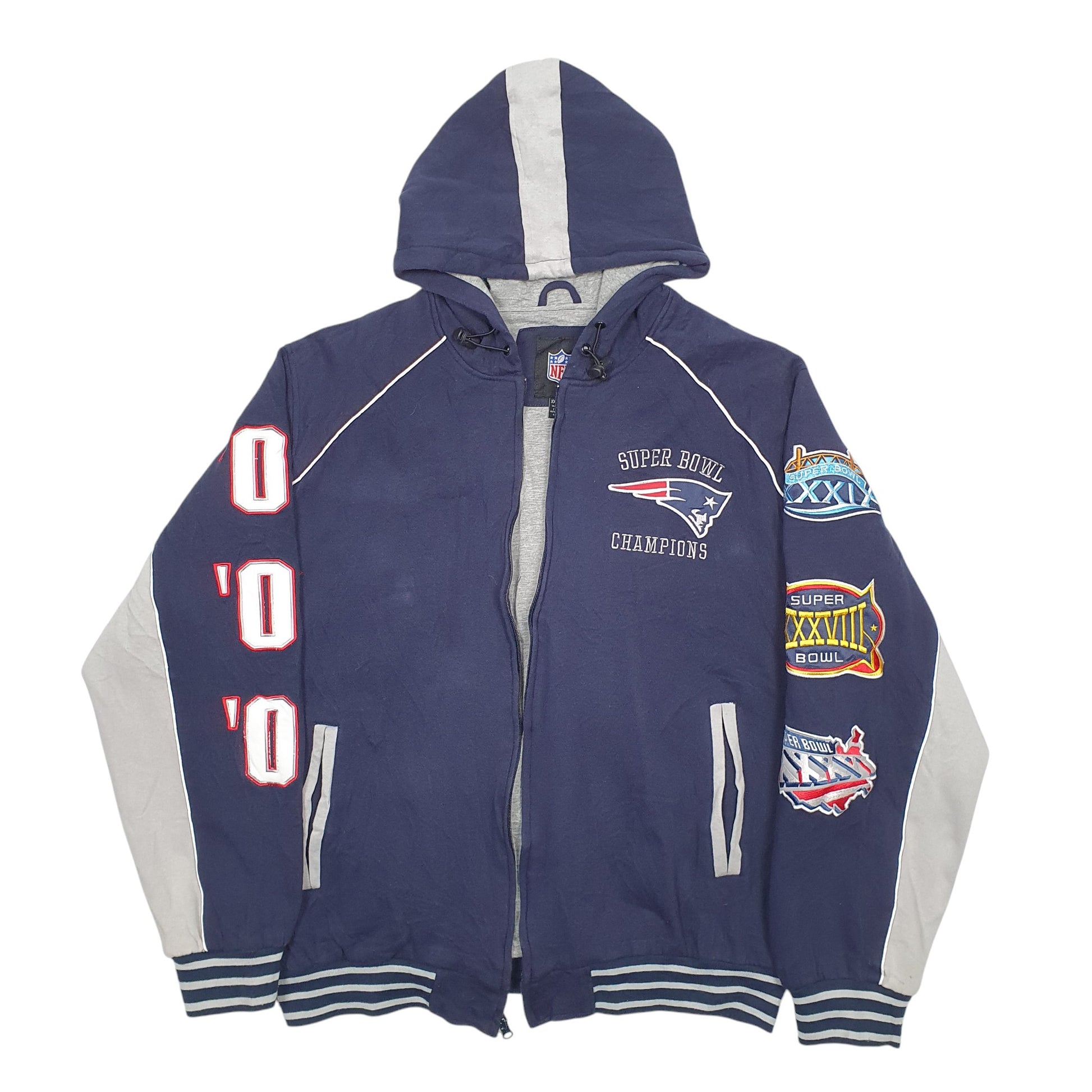 Mens Navy NFL New England Patriots American Football Super Bowl Champions Full Zip Jumper