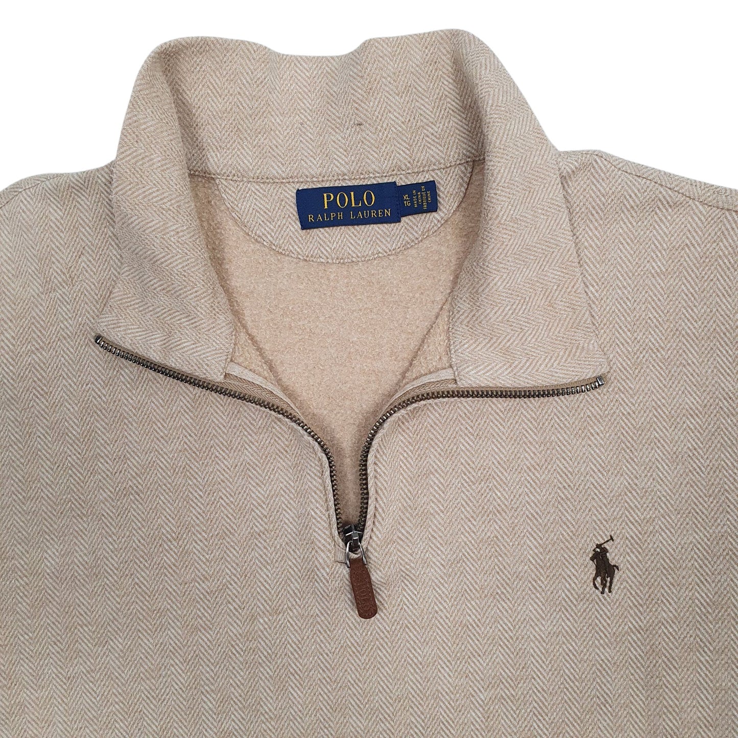 Mens Beige Polo Ralph Lauren Herringbone Quarter Zip Jumper