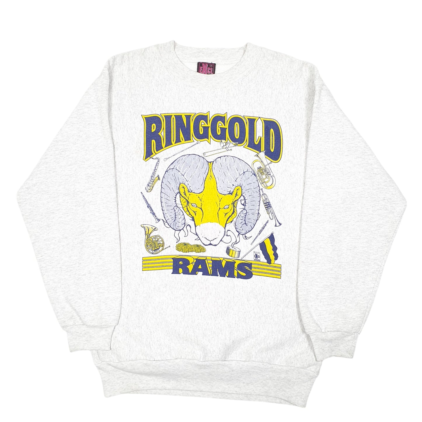 Mens Grey Excl Sportswear Vintage Ring Gold Rams Spellout 1997 Made In USA Crewneck Jumper