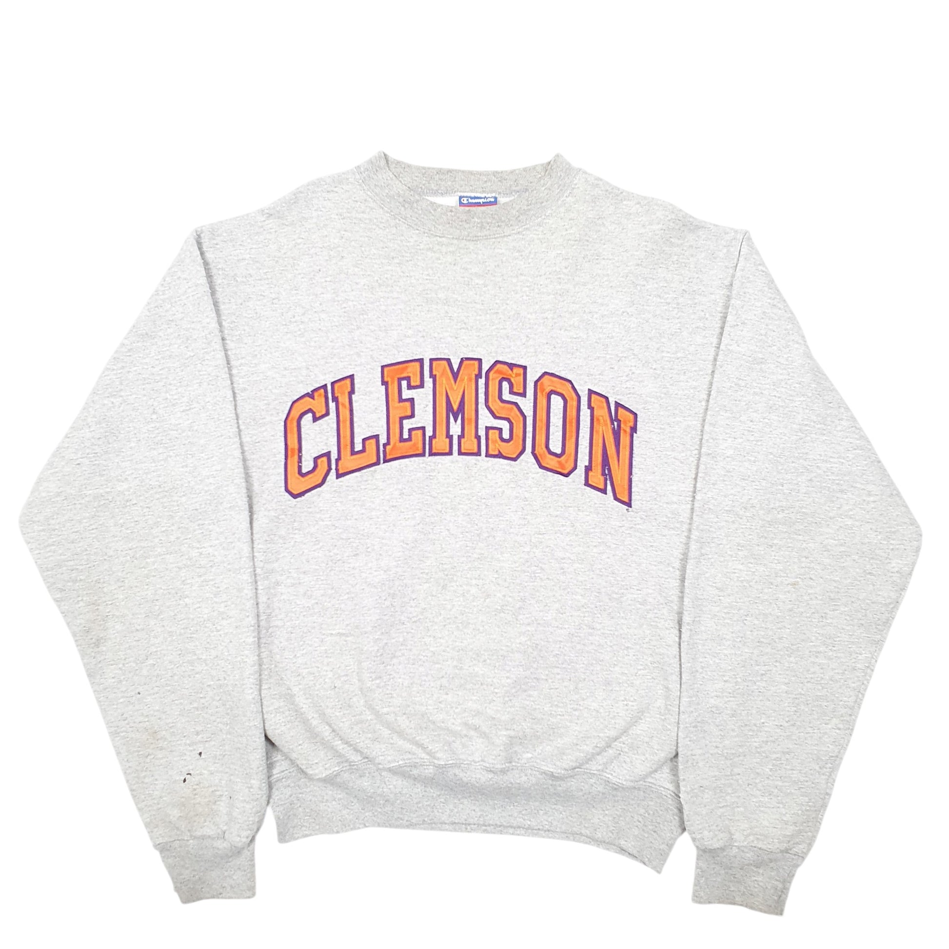Mens Grey Champion Clemson College USA Spellout Crewneck Jumper