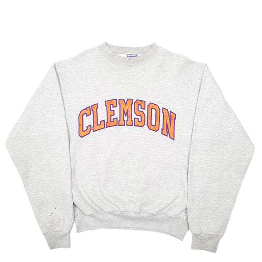 Mens Grey Champion Clemson College USA Spellout Crewneck Jumper