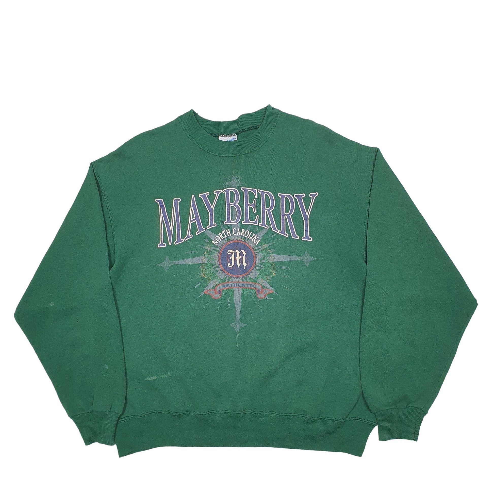 Mens Green Hanes Vintage 90's Mayberry North Carolina Crewneck Jumper