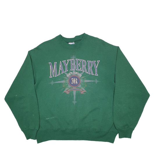 Mens Green Hanes Vintage 90's Mayberry North Carolina Crewneck Jumper
