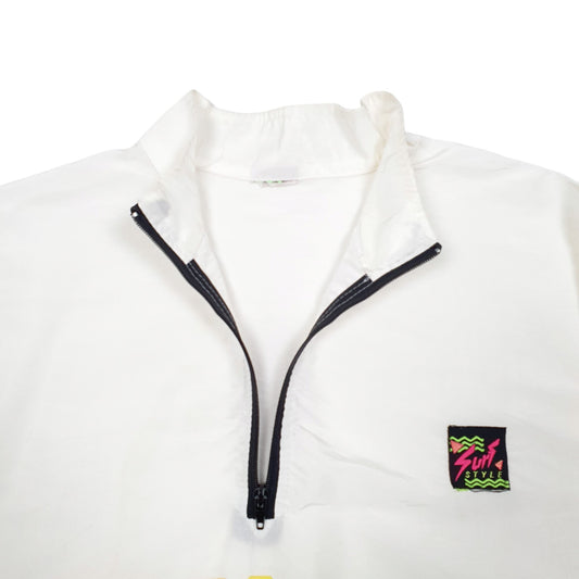 Mens White Surf Style Vintage 80s Smock Pop Over  Coat