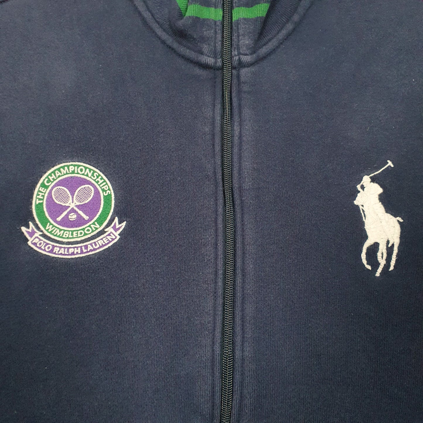 Mens Navy Polo Ralph Lauren Vintage Wimbledon Tennis Sweater Full Zip Jumper