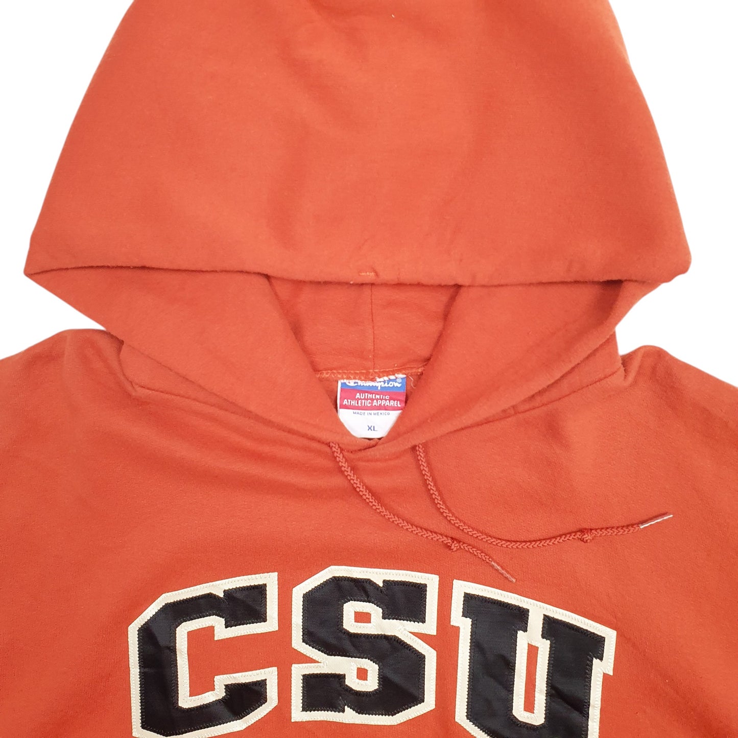 Mens Orange Champion CSU USA College University Spellout Hoodie Jumper