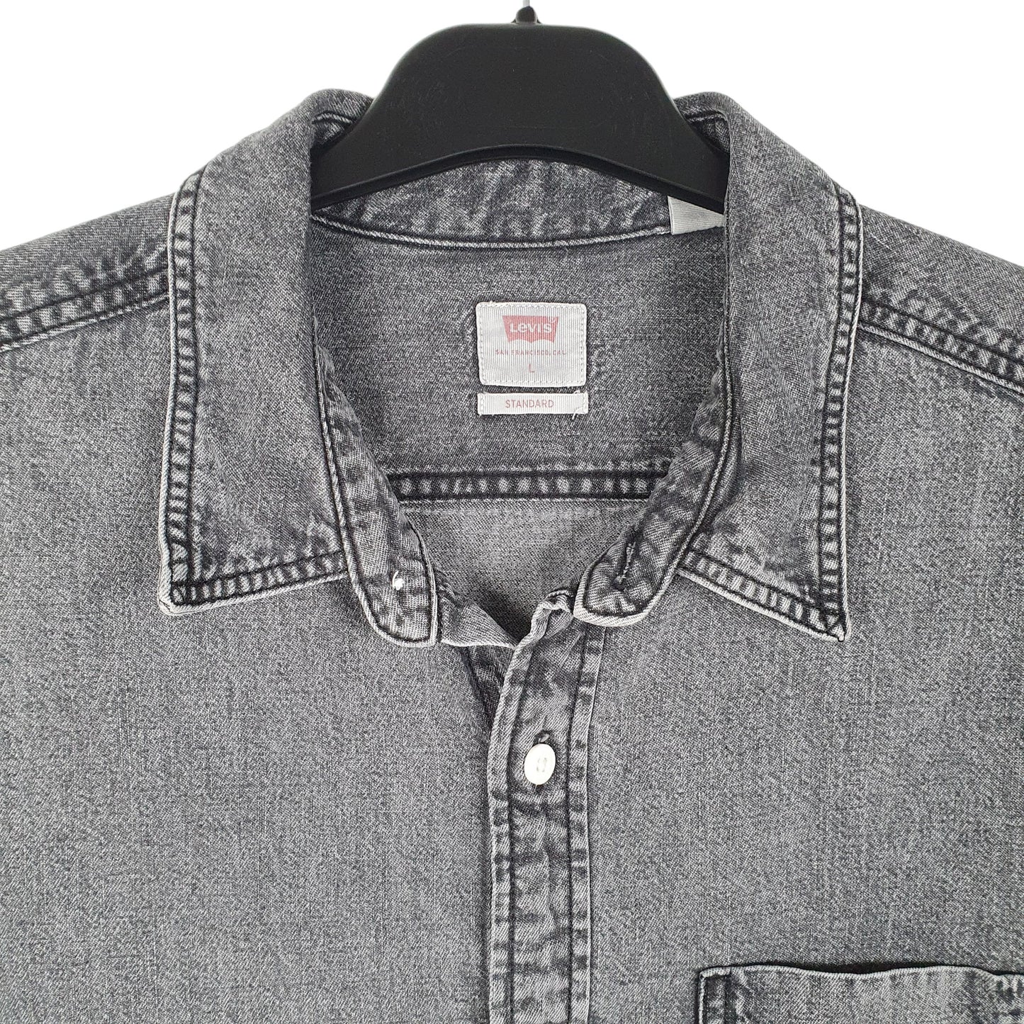 Mens Grey Levis Denim Standard Short Sleeve Shirt