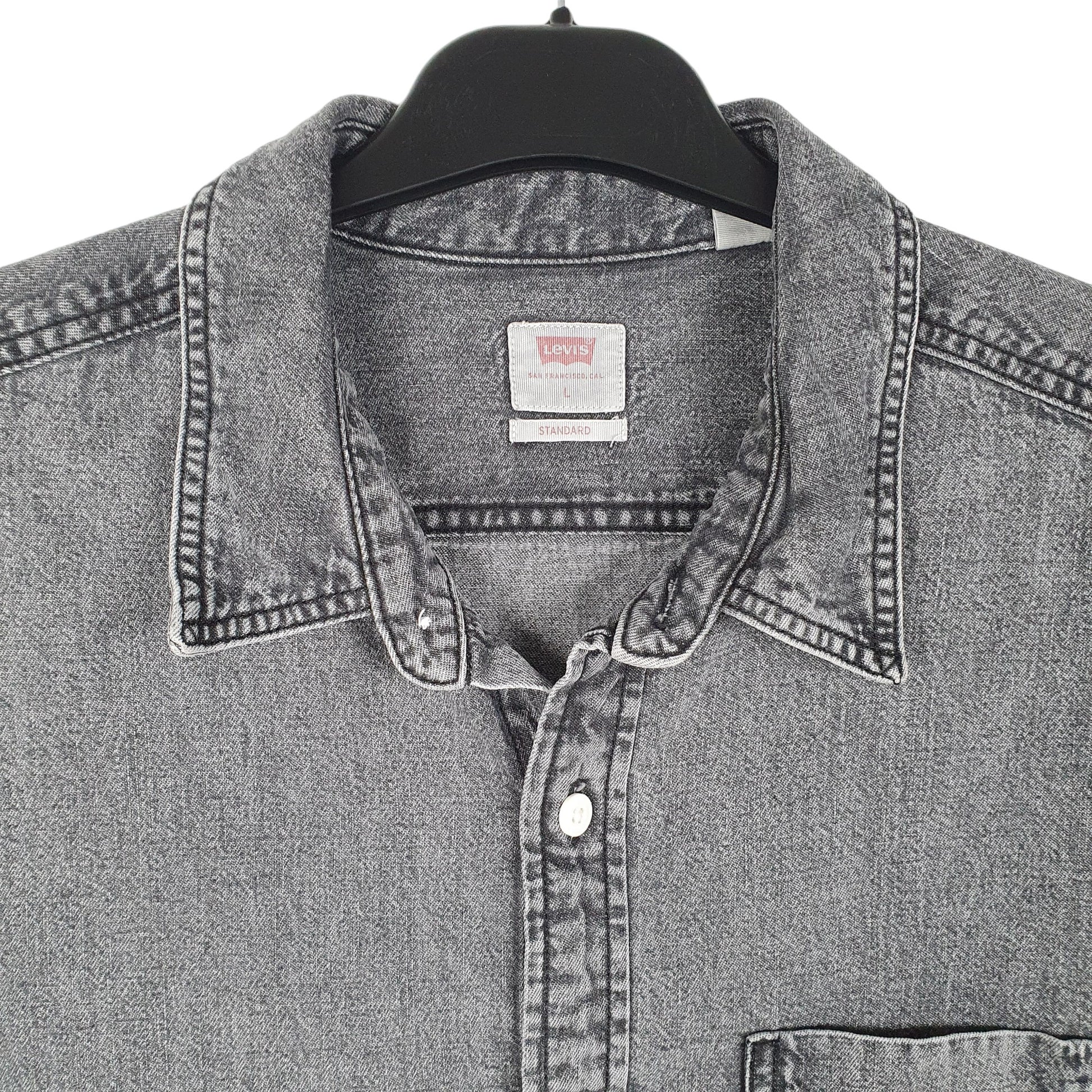 Mens Grey Levis Denim Standard Short Sleeve Shirt