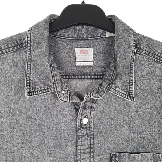 Mens Grey Levis Denim Standard Short Sleeve Shirt