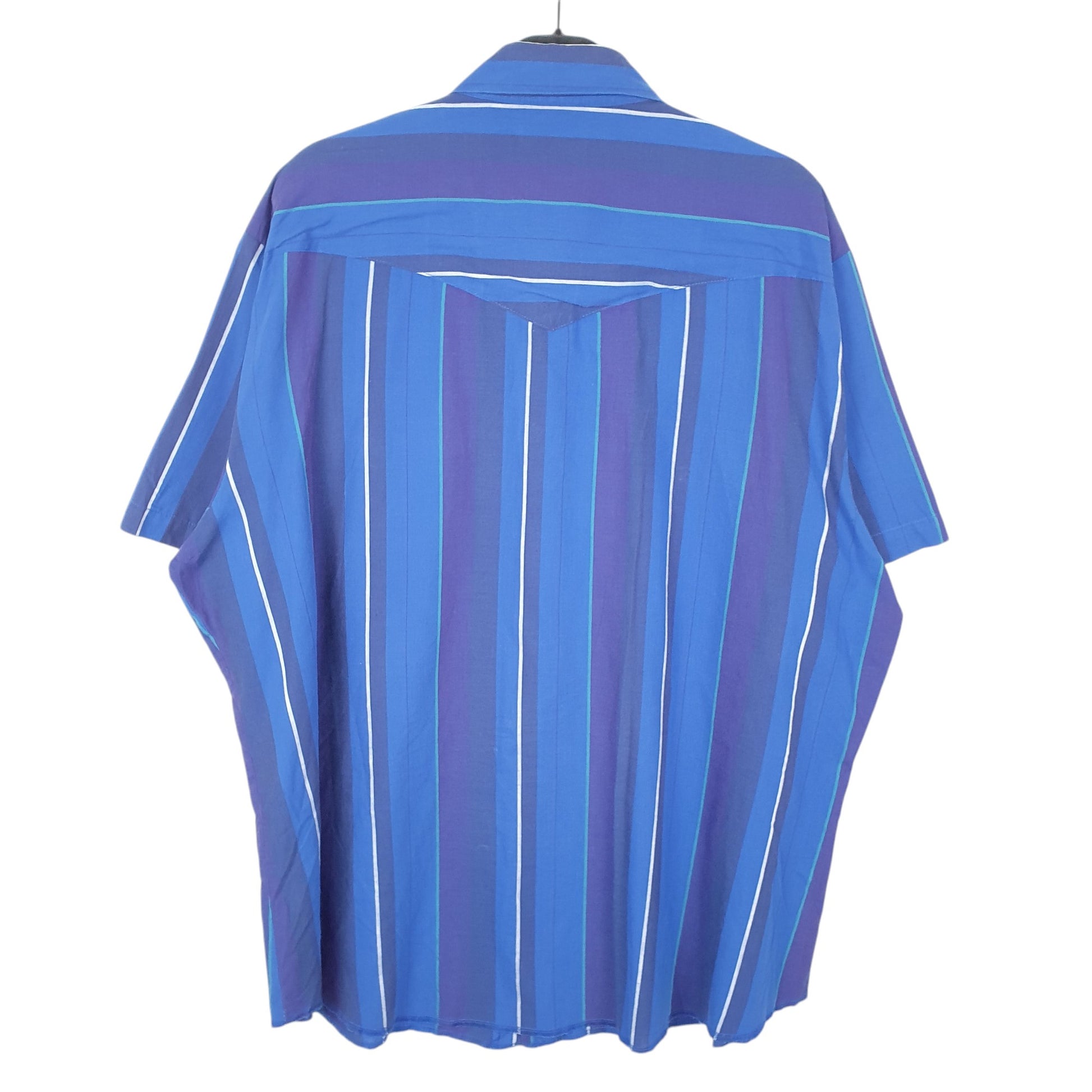 Mens Blue Wrangler Vintage Western Pearl Snap Cowboy Short Sleeve Shirt