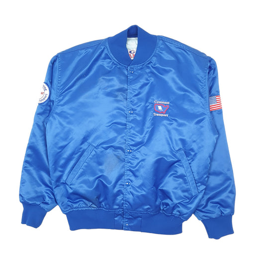 Mens Blue Game Sportswear Vintage 90s Made in USA Trucking Satin  Coat