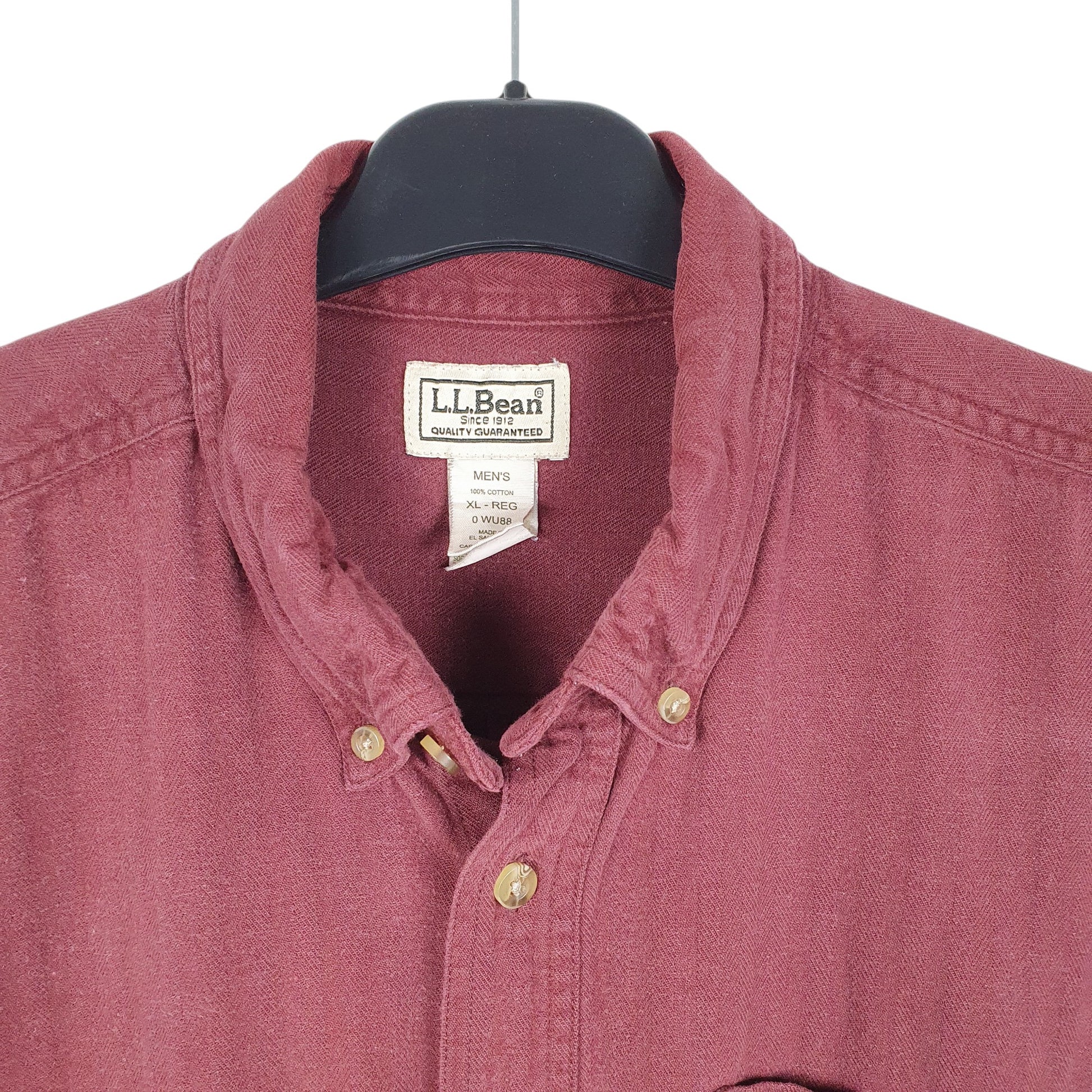 Mens Burgundy L.L.Bean Herringbone HBT Long Sleeve Shirt