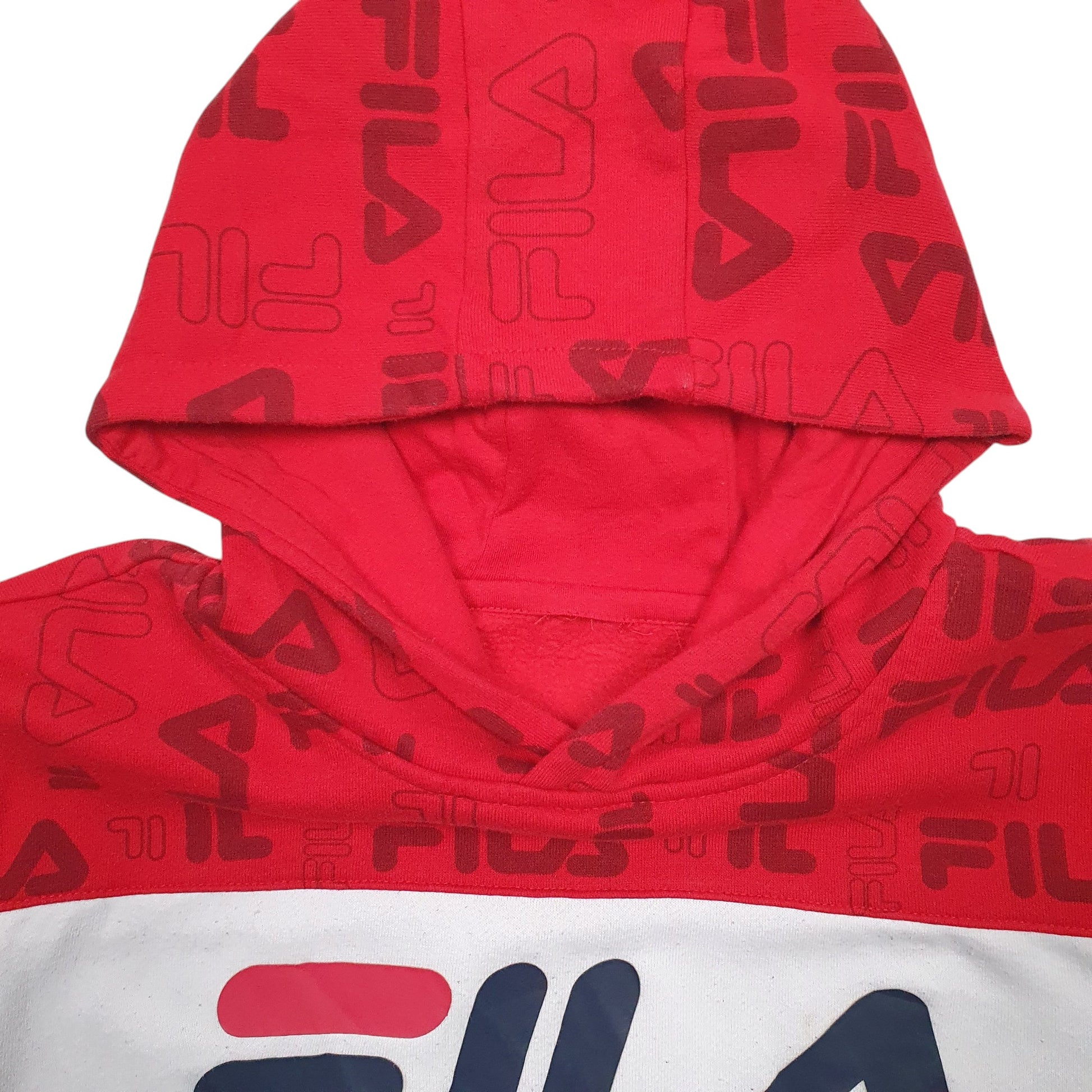 Womens Red Fila Spellout Hoodie Jumper