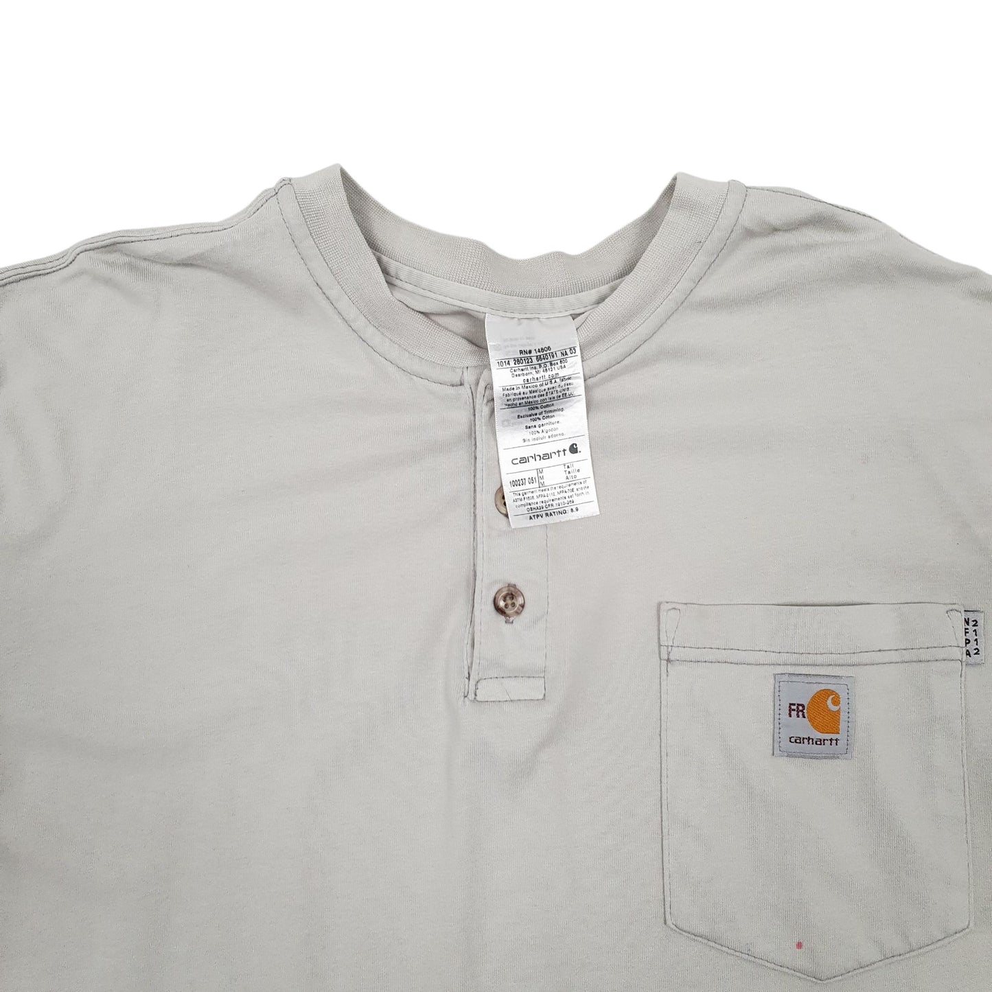 Mens Grey Carhartt Vintage FR Henley Long Sleeve T Shirt