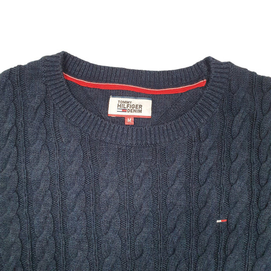 Mens Navy Tommy Hilfiger Knit Cable Crewneck Jumper