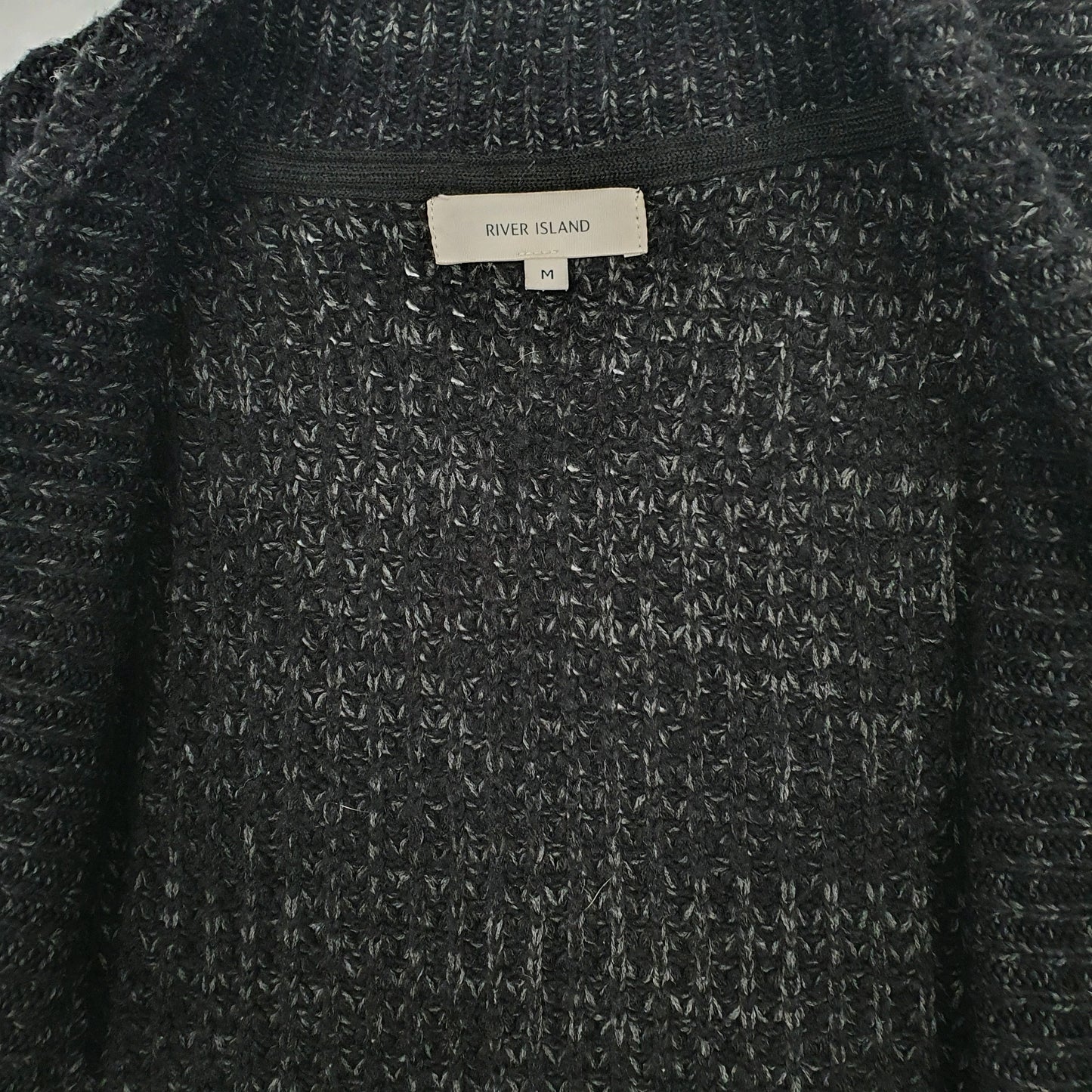 Mens Black River Island Chunky Knit Cardigan Jumper