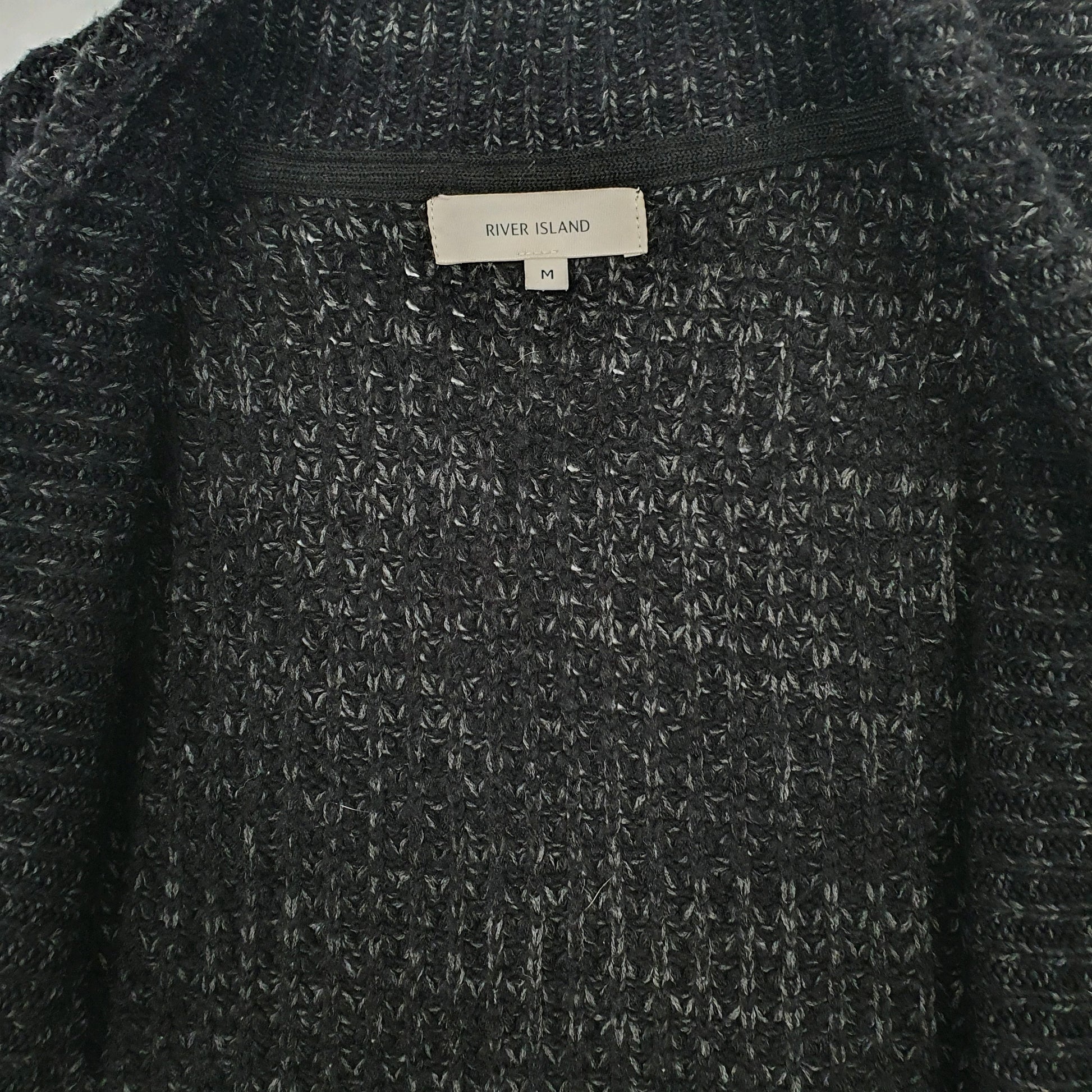 Mens Black River Island Chunky Knit Cardigan Jumper