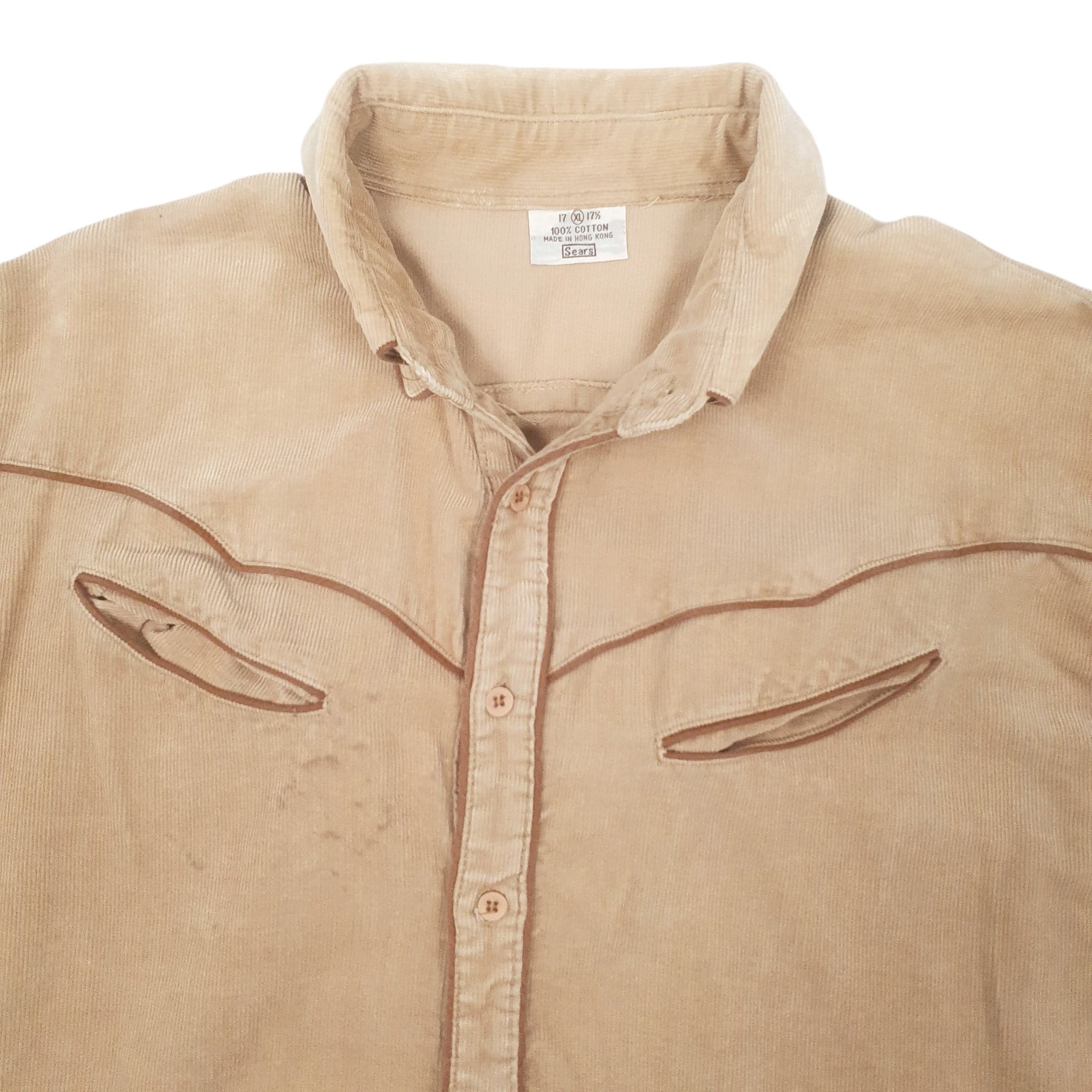 Mens Beige Sears Vintage 90s Corduroy Long Sleeve Shirt
