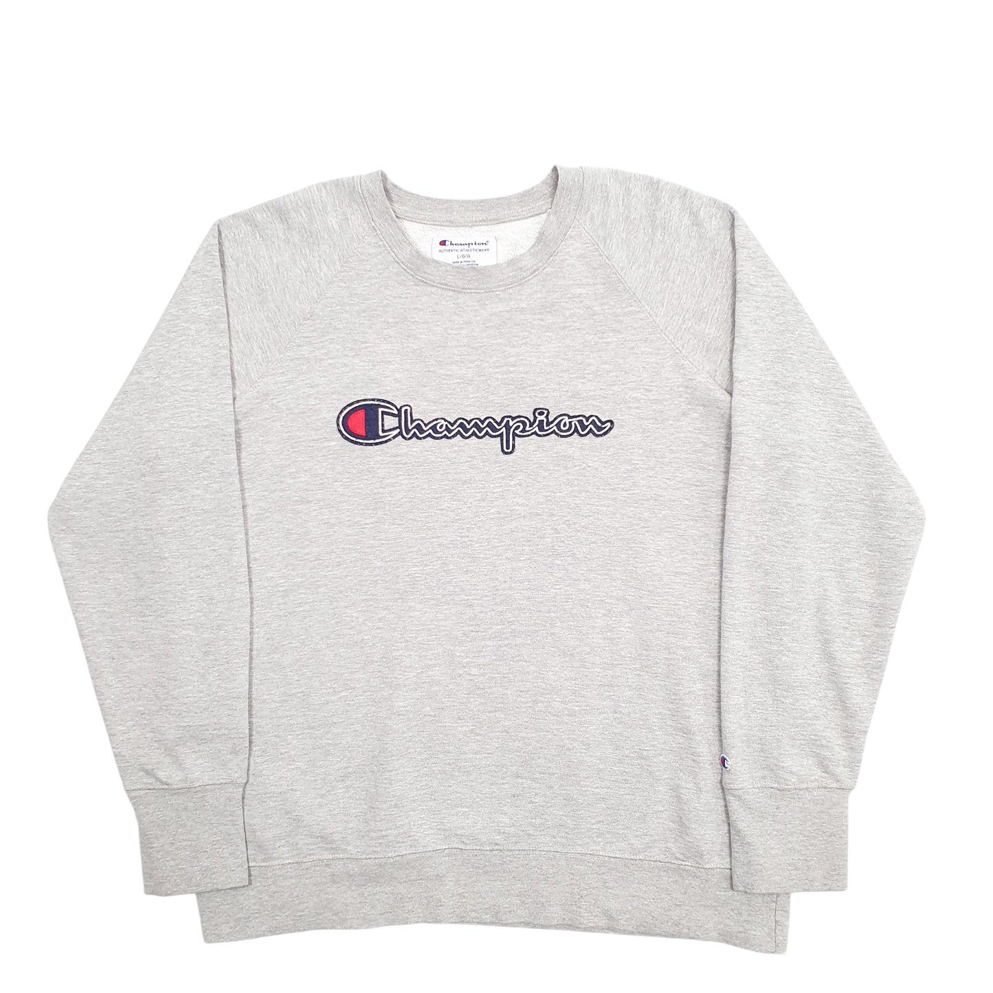 Mens Grey Champion Spellout Crewneck Jumper