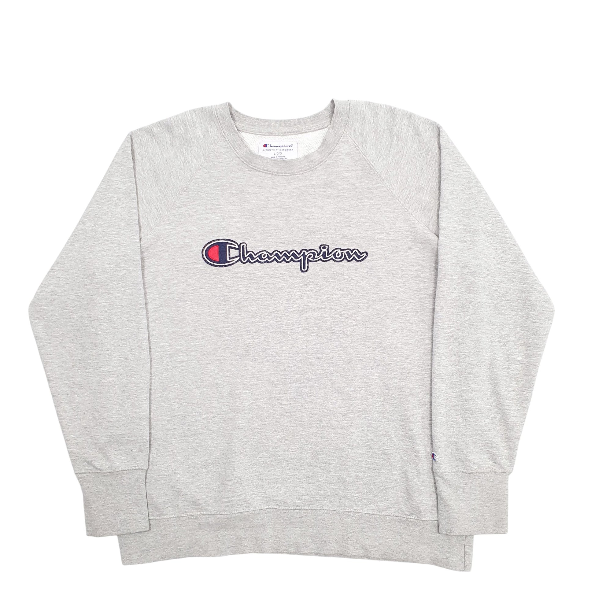 Mens Grey Champion Spellout Crewneck Jumper