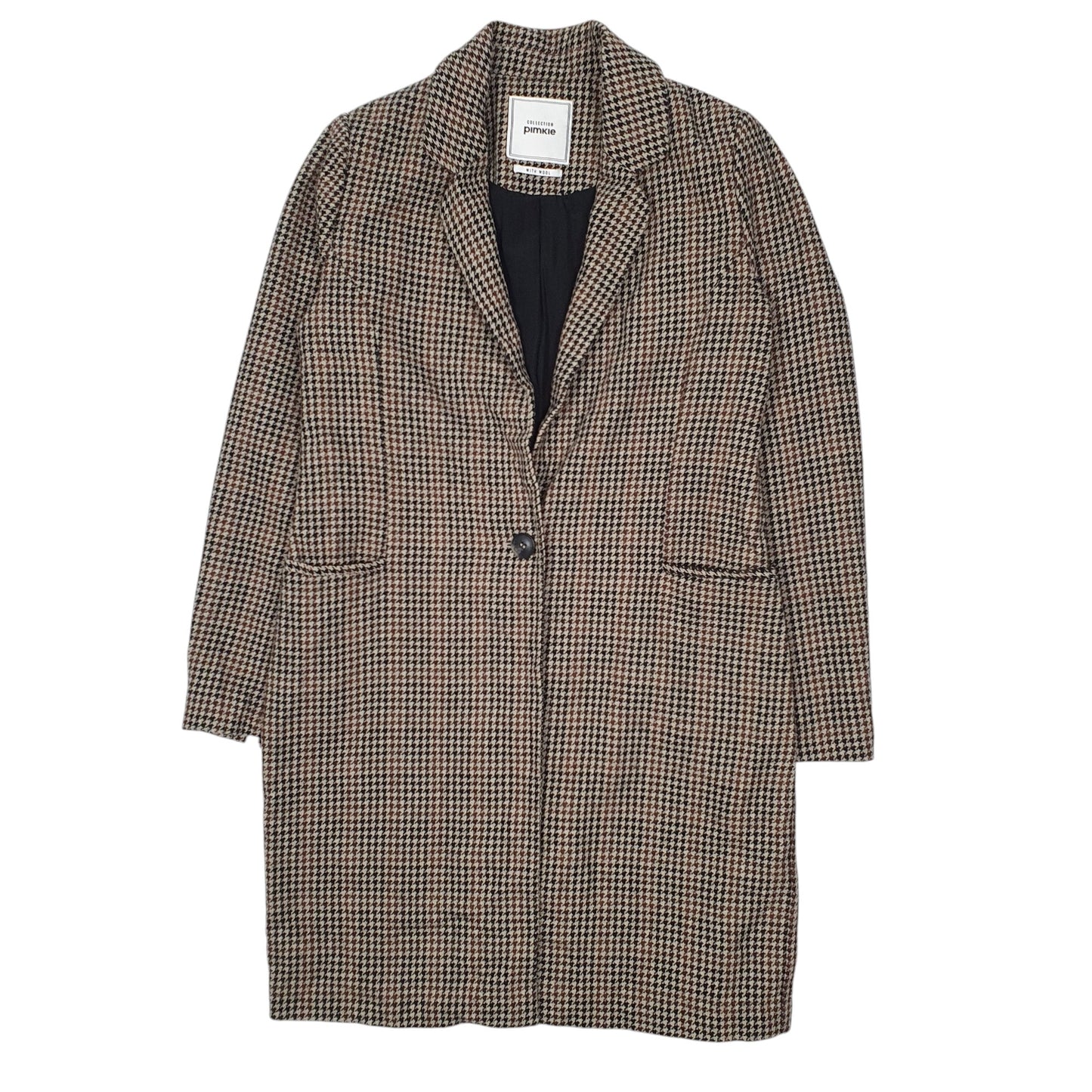 Mens Brown Pimkie Dogtooth Trench Longline Overcoat  Coat