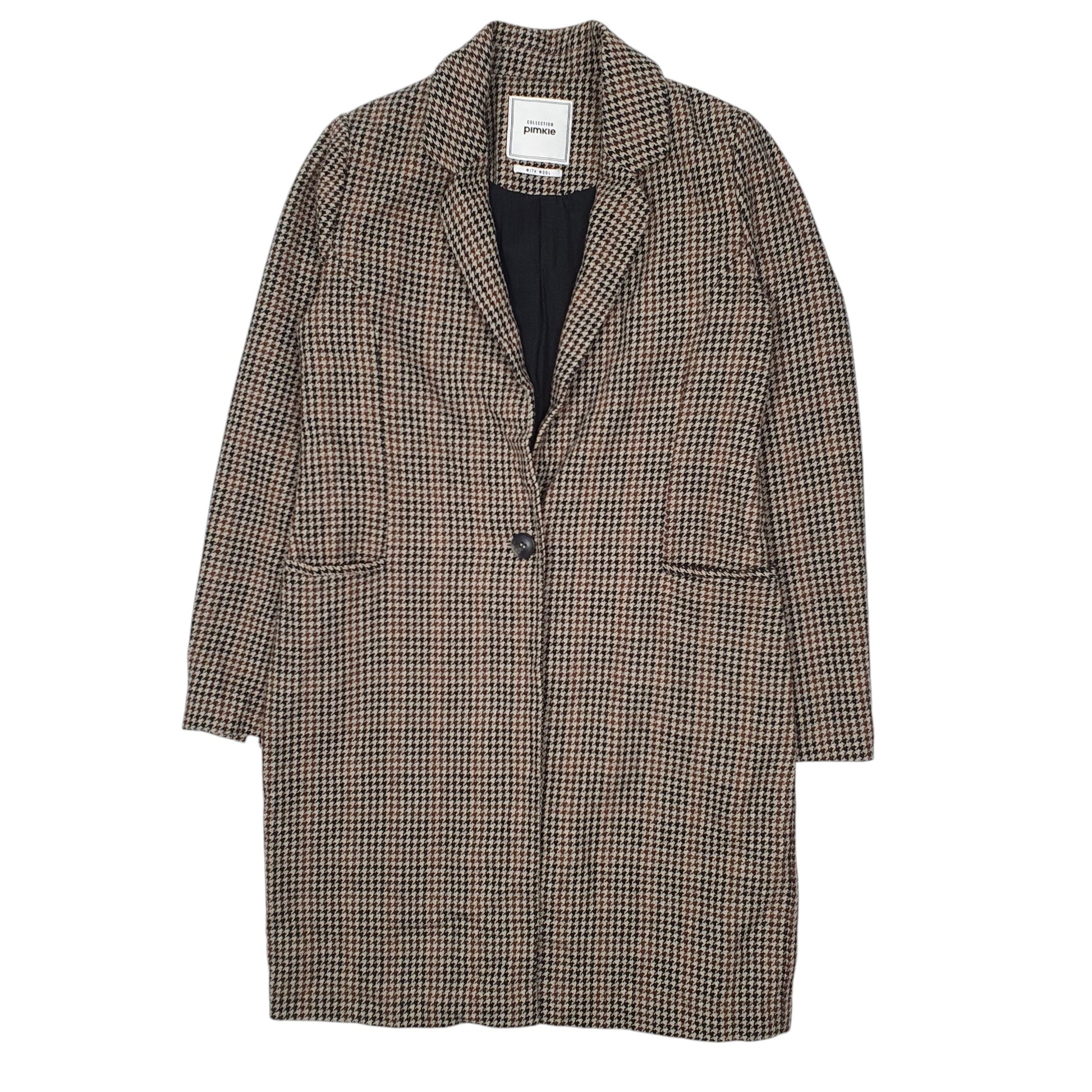 Mens Brown Pimkie Dogtooth Trench Longline Overcoat  Coat