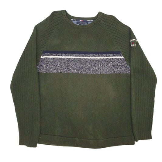 Mens Green Tommy Jeans Knitwear Crewneck Jumper