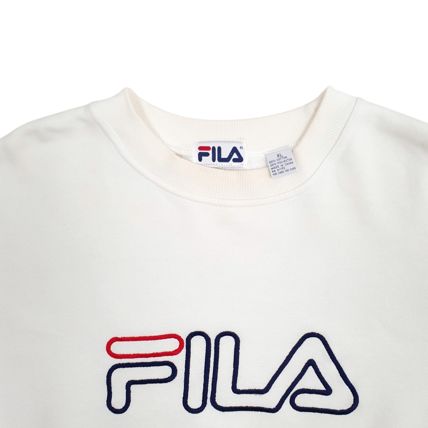 Mens White Fila Spellout Crewneck Jumper
