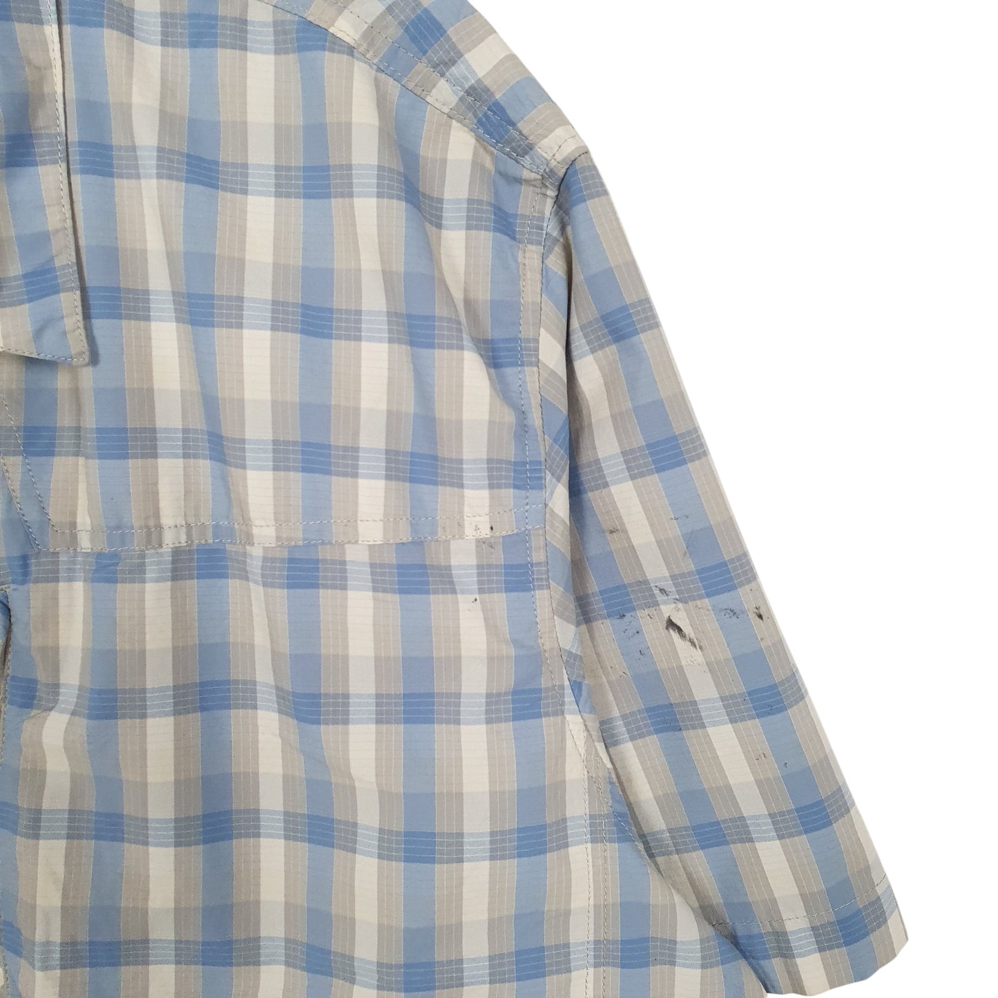 Mens Grey Patagonia Sun Stretch Outdoors Camping Hiking Short Sleeve Shirt