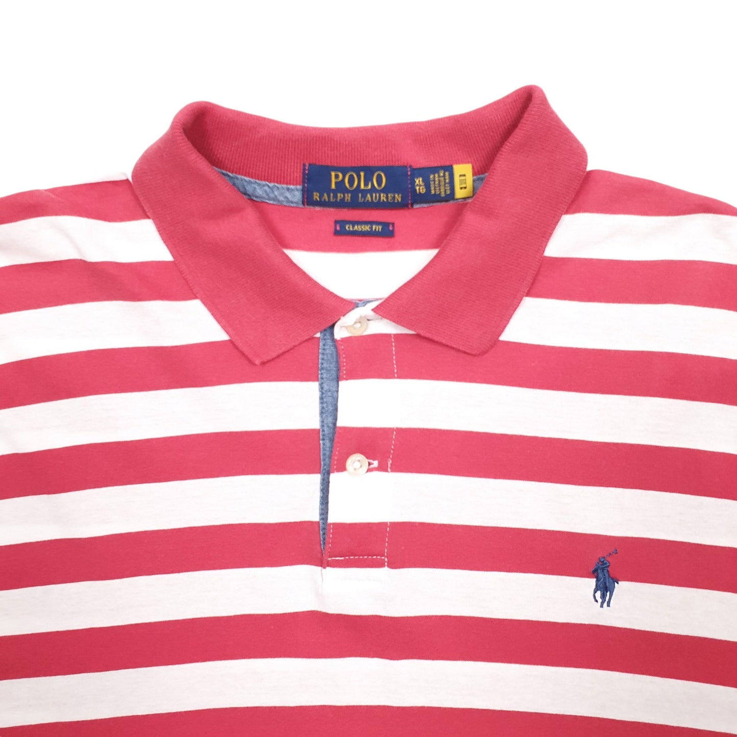 Mens Pink Polo Ralph Lauren Stripes Classic Short Sleeve Polo Shirt