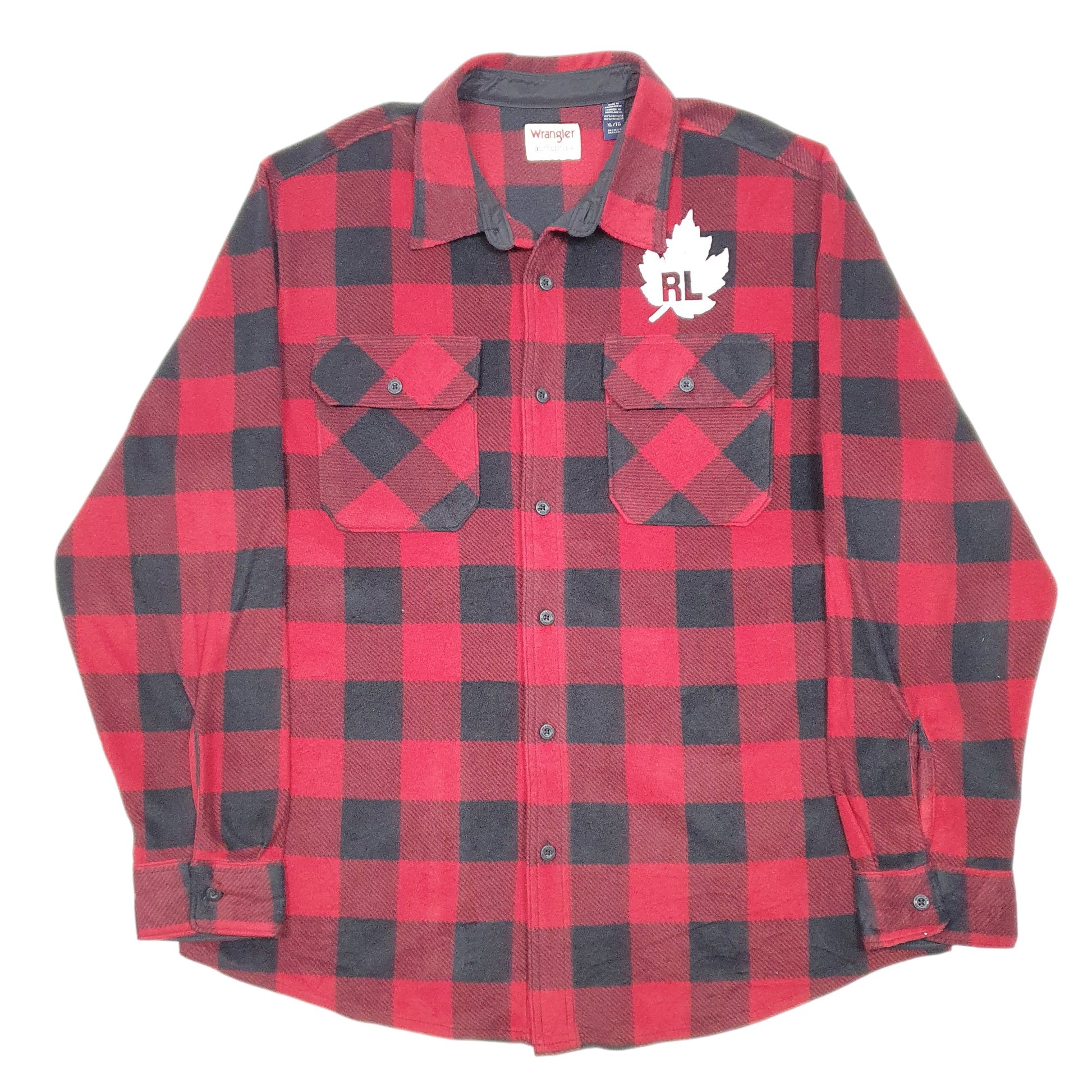Mens Red Wrangler Lumberjack Fleece Overshirt RL Leaf Long Sleeve Shirt
