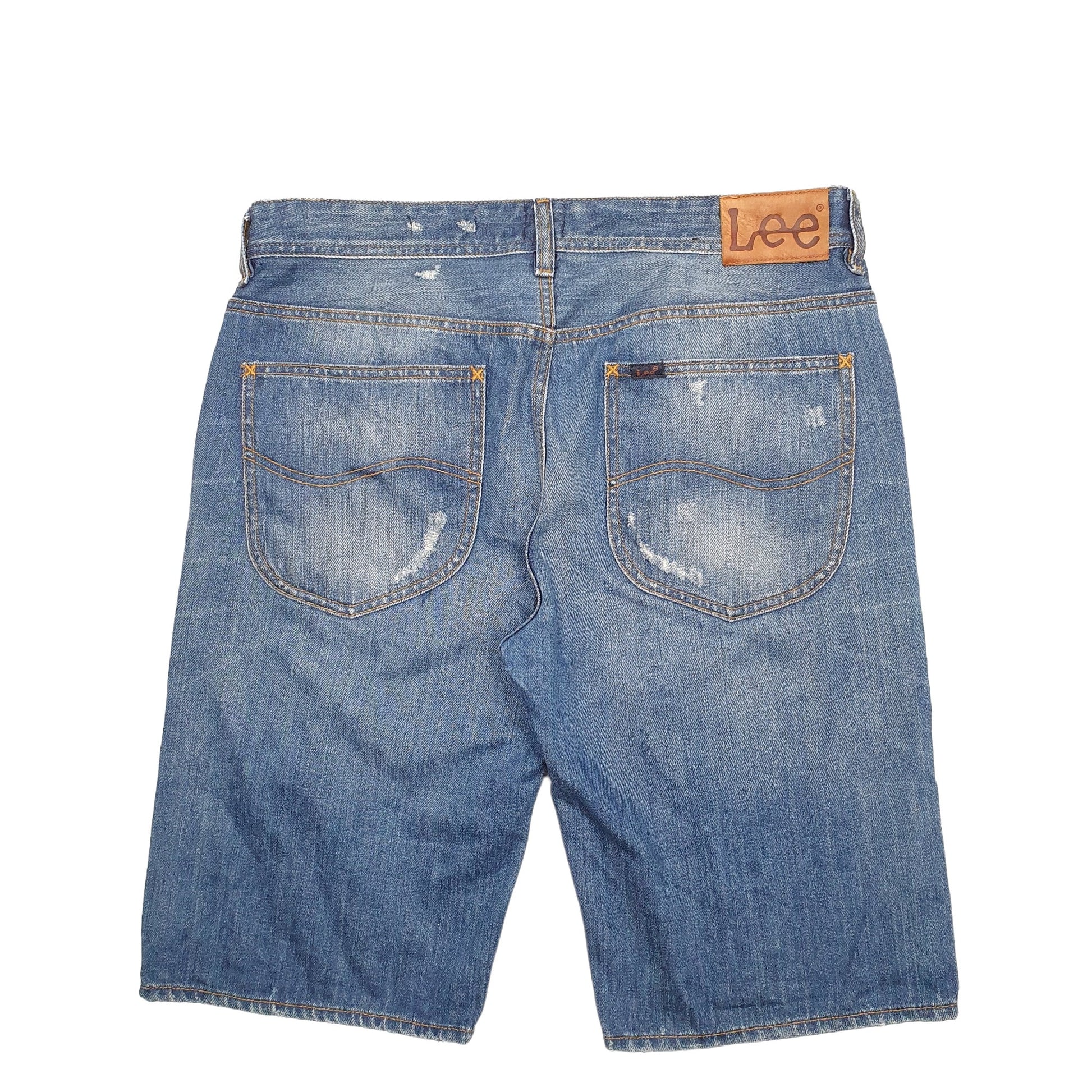 Mens Blue Lee Distressed Denim Shorts