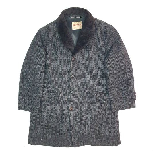 Mens Black Richman Brothers Vintage 1960s Herringbone Trench Parka Alpaca Pile  Coat