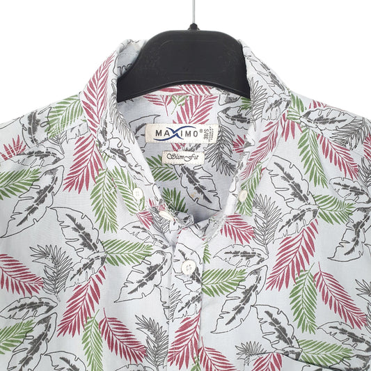 Mens Blue Maximo Floral Leaves Hawaiian Print Long Sleeve Shirt