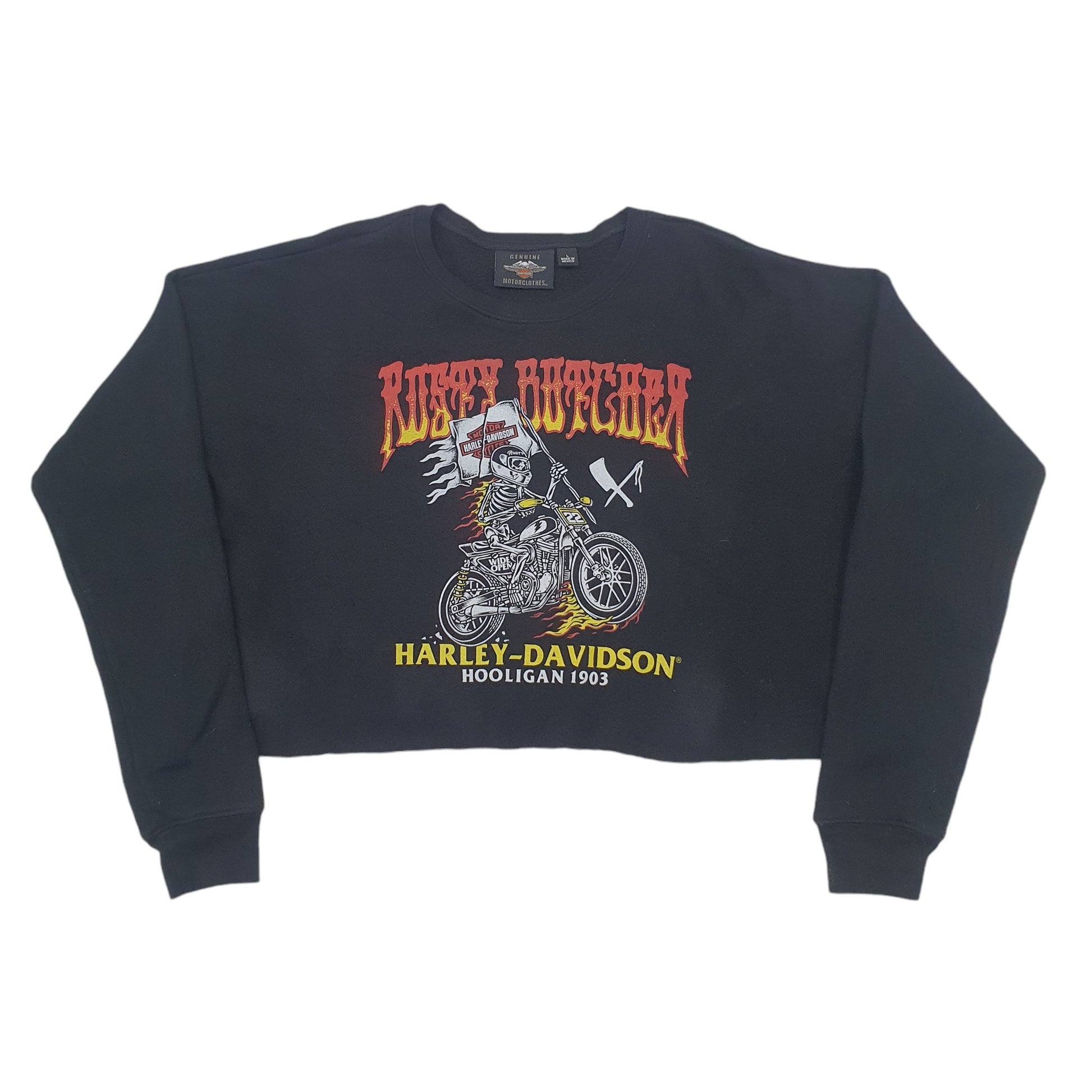 Womens Black Harvey Davidson Crop top Crewneck Jumper