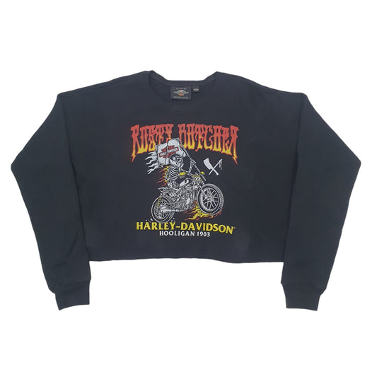 Womens Black Harvey Davidson Crop top Crewneck Jumper