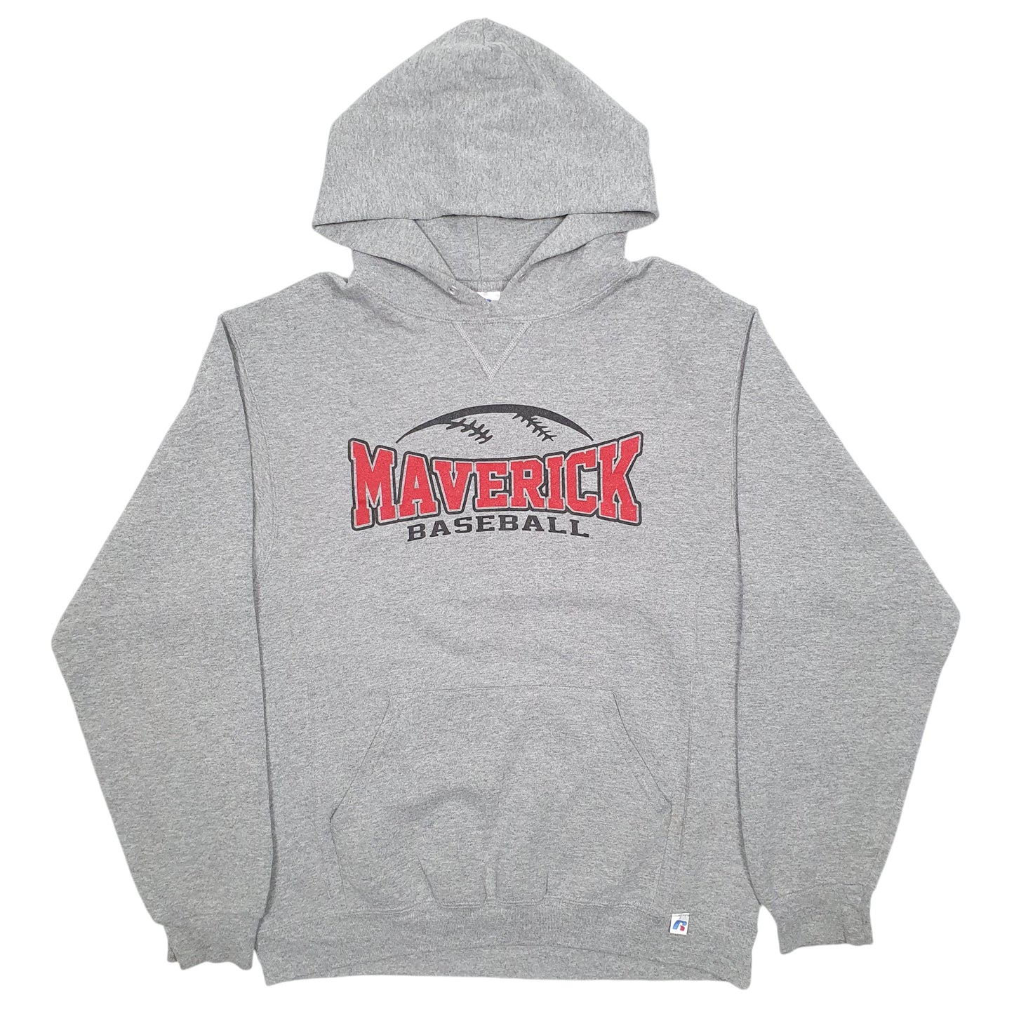 Mens Grey Russell Athletic Maverick Baseball Spellout Hoodie Jumper