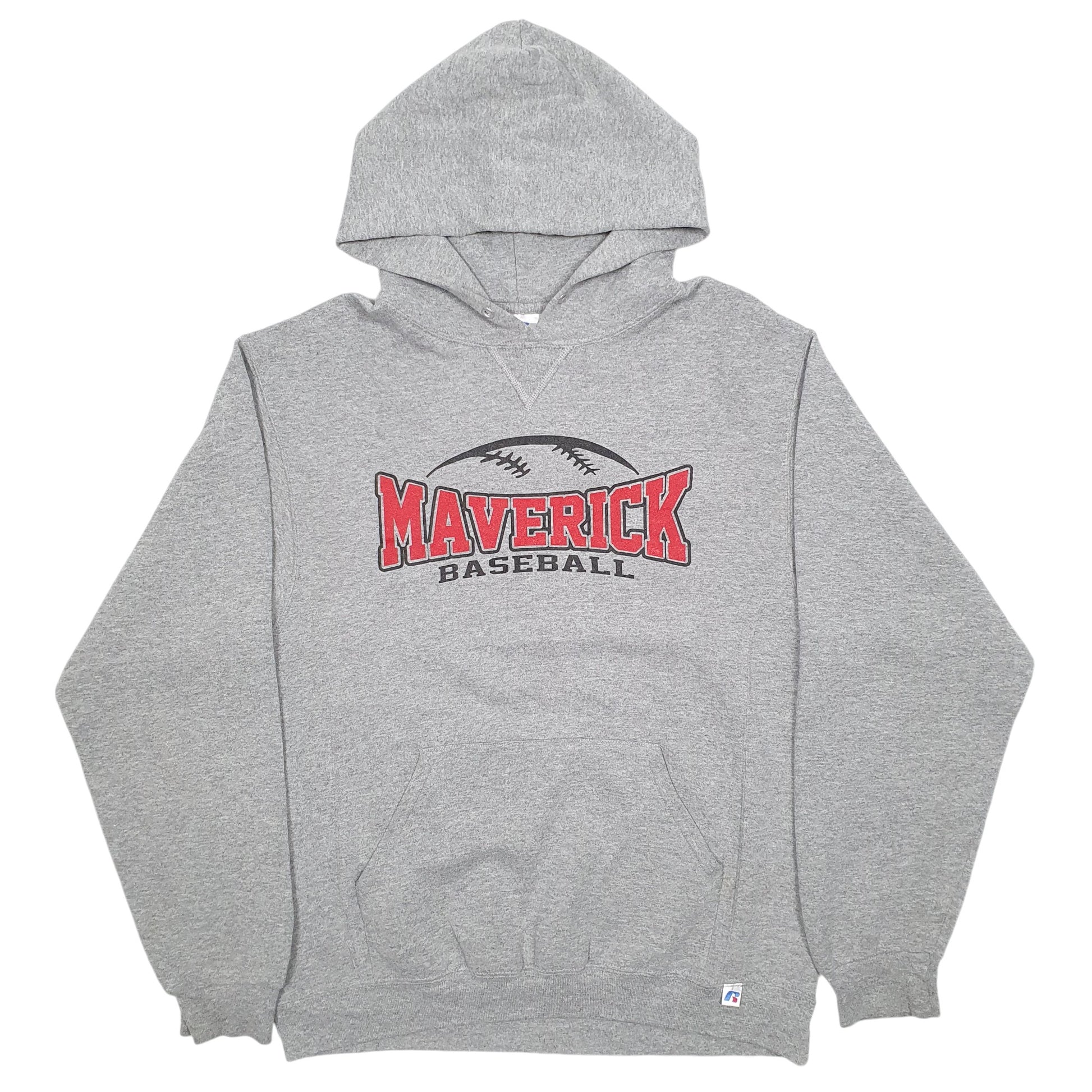 Mens Grey Russell Athletic Maverick Baseball Spellout Hoodie Jumper