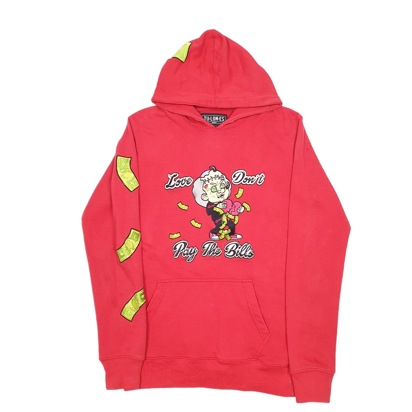 Womens Red Tulones Love Dont Pay The Bills Frankenstein Monster Heart Hoodie Jumper