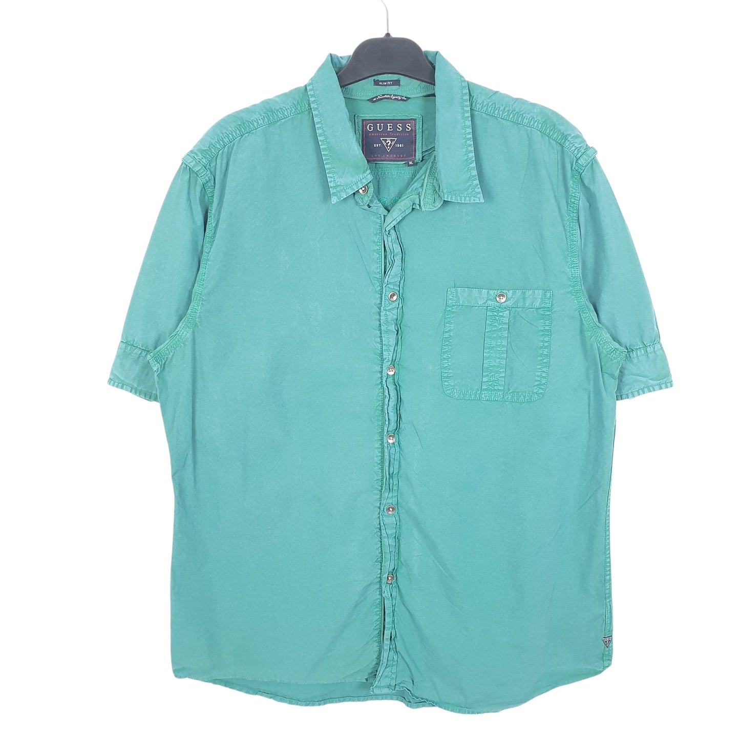 Mens Green Guess LA CA Calle De Alameda Short Sleeve Shirt
