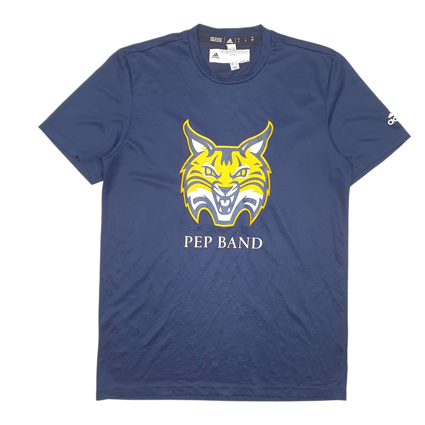 Mens Navy Adidas Pep Band Big Cat Active Workout Gym Short Sleeve T Shirt