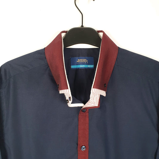 Mens Navy Burton Oxford Long Sleeve Shirt