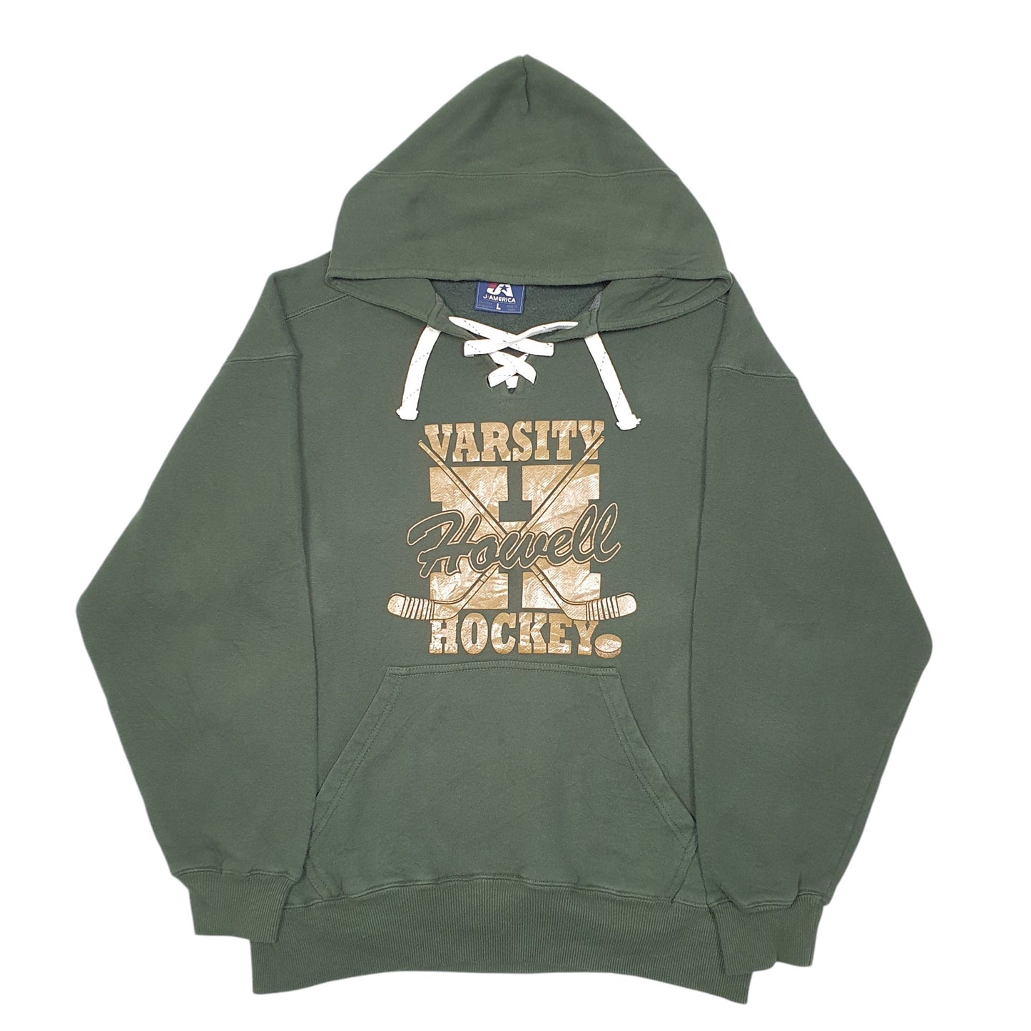 Mens Green J.America Howell Varsity Hockey Lace Hoodie Jumper