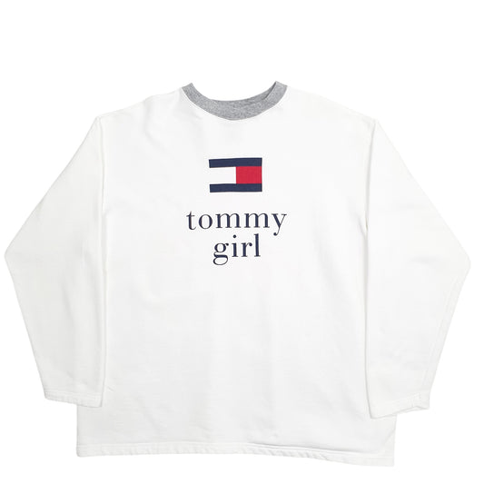 Womens White Tommy Hilfiger Tommy Girl Spellout Crewneck Jumper