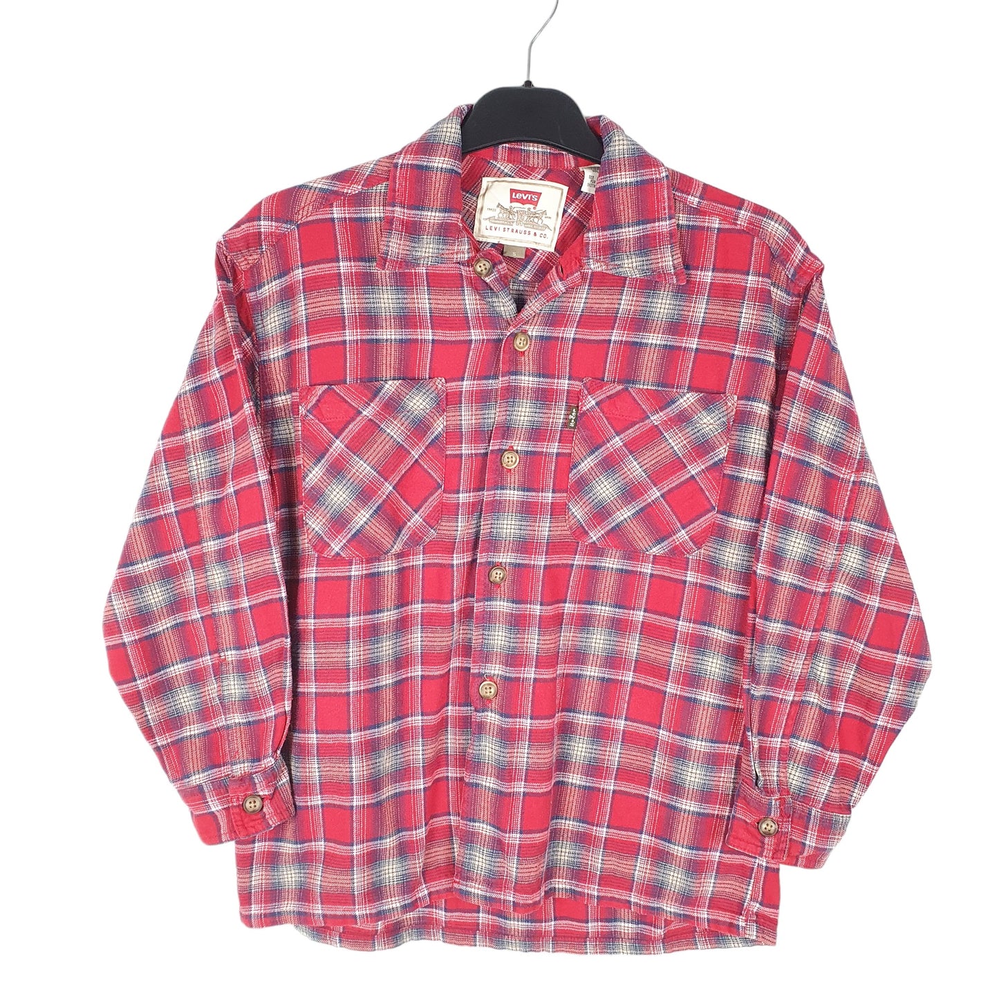 Womens Red Levis Flannel Overshirt Shacket Long Sleeve Shirt