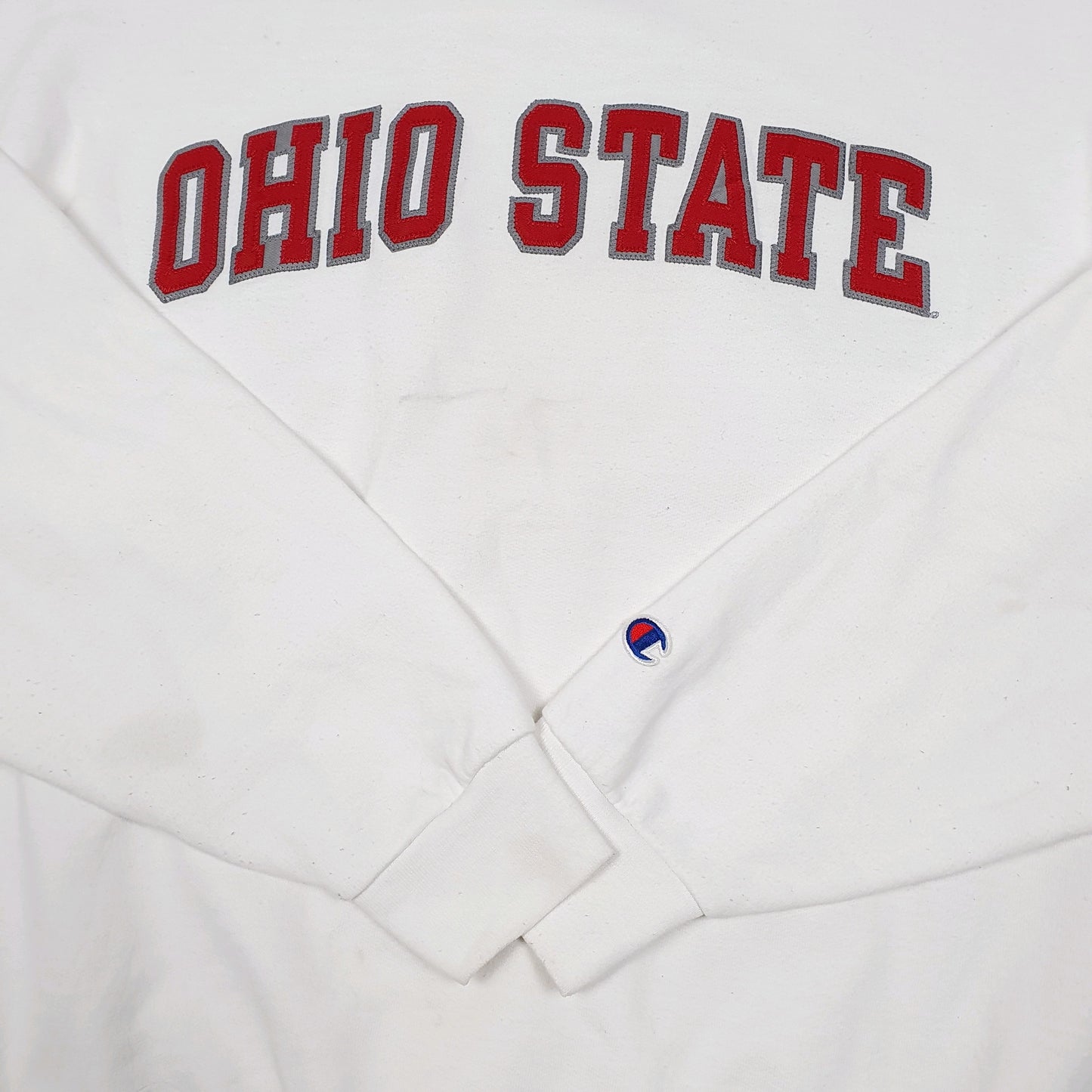 Mens White Champion Ohio State College USA Spellout Crewneck Jumper