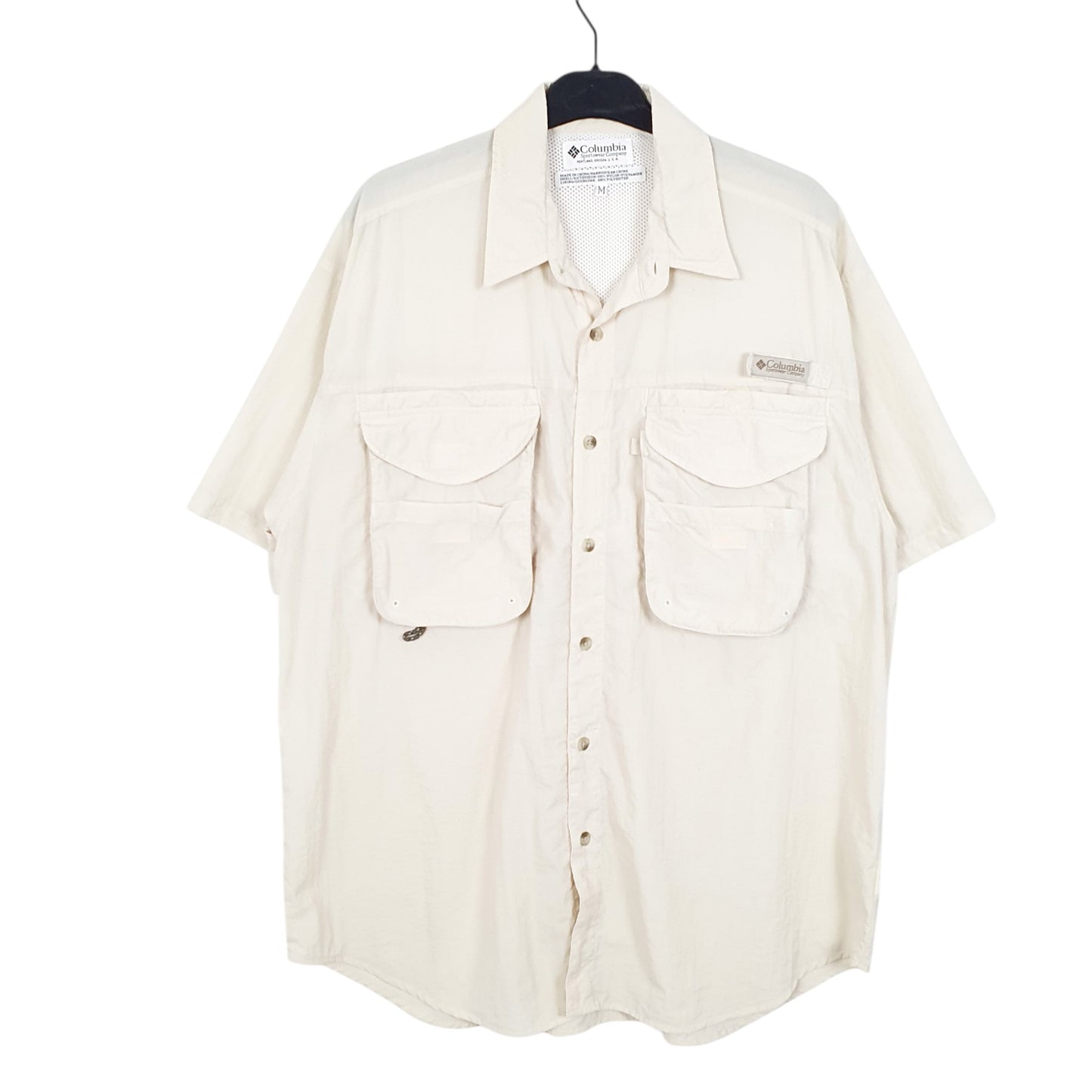 Mens Cream Columbia Sportswear PFG Performance Fishing Gear Short Sleeve Shirt