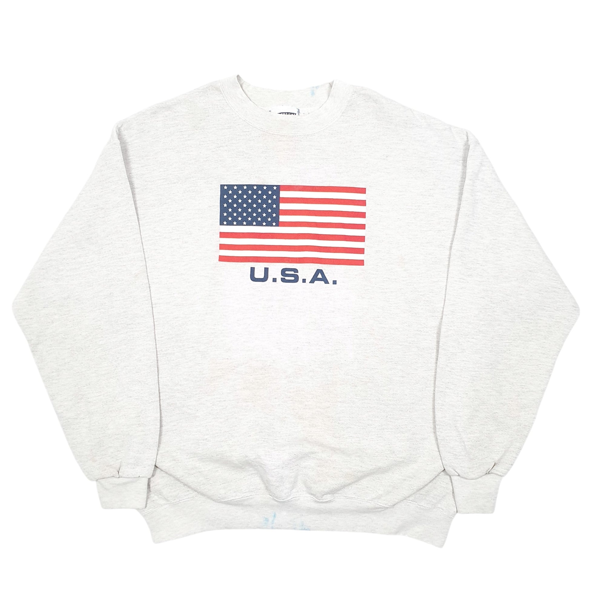 Mens Grey Lee Vintage Heavyweight USA Flag 90s Crewneck Jumper