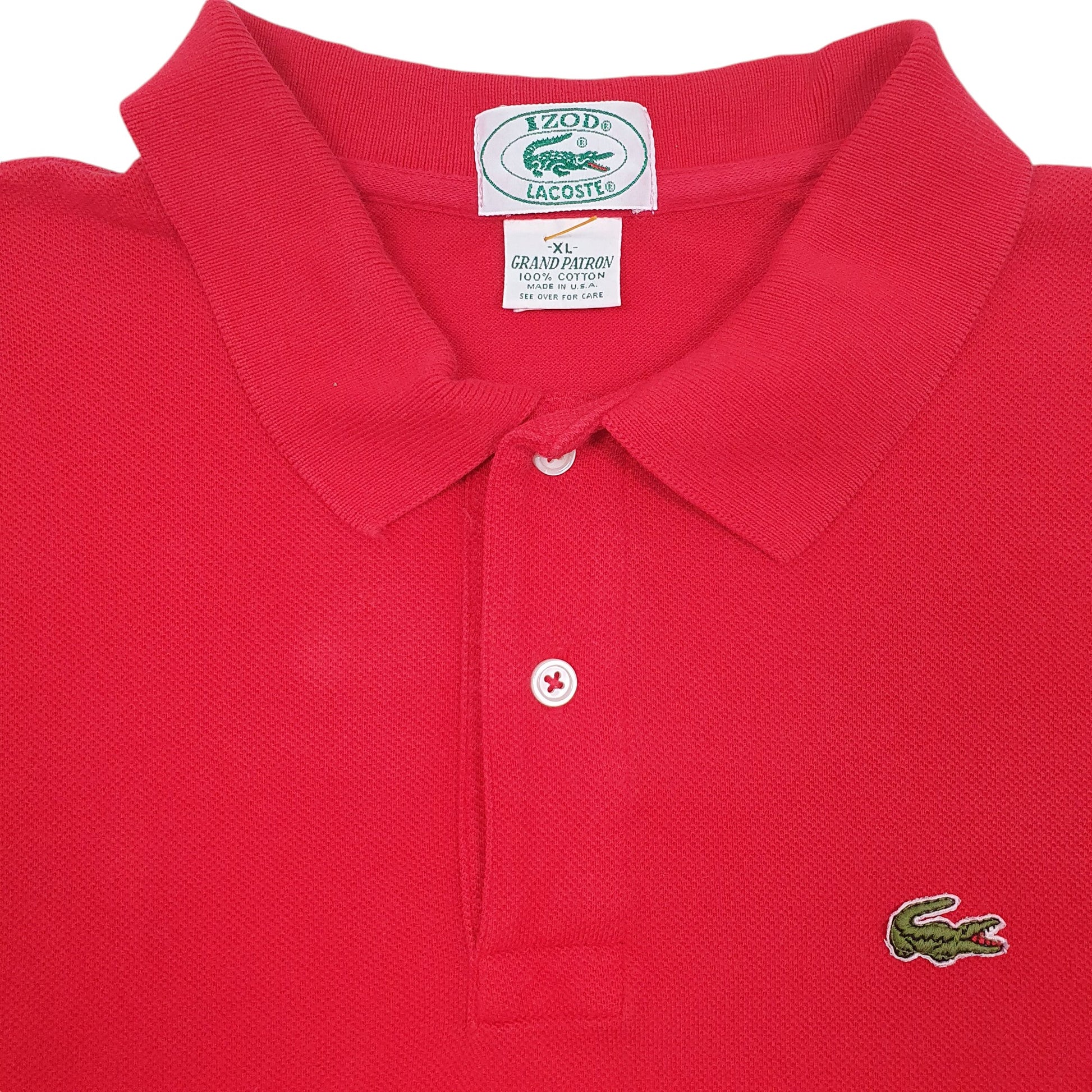 Mens Red Lacoste Izod made in USA 1980s Short Sleeve Polo Shirt